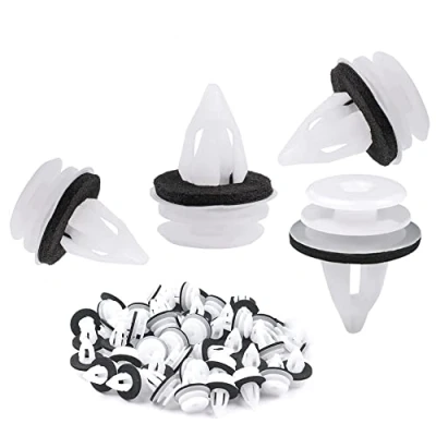 Image of Car Mounting Clips, 100 Pieces Holder Clips White Plastic Fastening with Sponge Seal, Universal Door Trim Bumpers Moulding Set