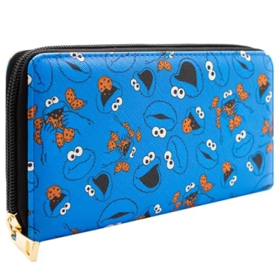 Image of Oscar the Grouch Cookie Monster Me Love Cookie! Om Nom Purse Clutch Coin Pocket &amp; Card Holder, Blue