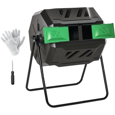 Image of Outsunny Garden Compost Bin Dual Tumbler Rotating Outdoor Composter with Sliding Doors845 490BK