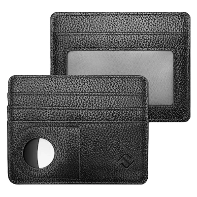 Image of Fintie Slim Minimalist Front Pocket Wallet with Built in Case Holder for AirTag, RFID Blocking Credit Card Cases ID Window Men Women, Black,