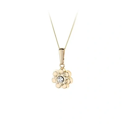 Image of Funkyrox 9ct Yellow gold deep stamped daisy flower shape with crystal centre pendant/with 16&quot; diamond cut chain