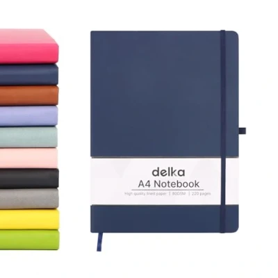 Image of delka A4 Notebook, Notebook Note Book Pad Journal Notepad, for Office School Home Business Writing &amp; Taking (NAVY)