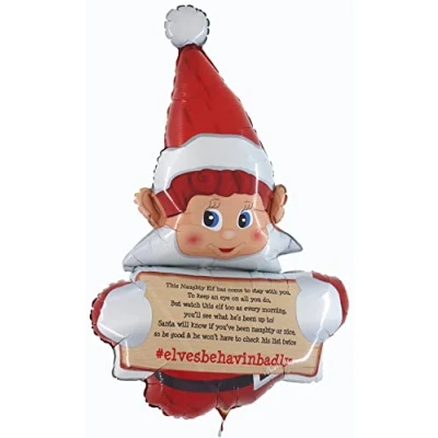 Image of Toyland® Elves Behavin&#039; Badly Naughty Elf Christmas Shaped Foil BALLOON Inflate WITH Air or Helium (ELF MESSAGE)