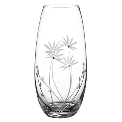 Image of DIAMANTE Swarovski Barrel Shaped Crystal Vase &quot;Bloom&quot; Hand Cut Flower Decoration with Crystals 25cm