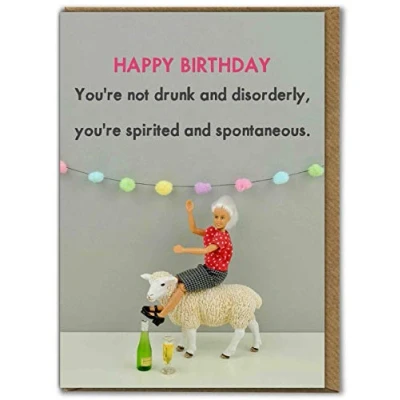 Image of Bold &amp; Bright Funny Birthday Card &#039;Spirited and Spontaneous&#039; Hilariously Cards Cheeky For Her Ladies Women Friends Sold by Brainbox Candy