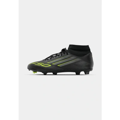 Image of adidas Unisex F50 League Mid Firm Multi Ground Football Boots, Core Black/Iron Metallic/Lucid Lemon, 11 UK