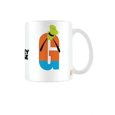 Image of Disney Alphabet Personalised Mug (G for Goofy Design) 11oz Ceramic Coffee in Presentation Gift Box Official Merchandise, White/Orange/Blue