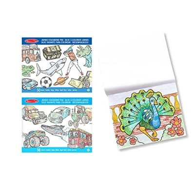Image of Melissa &amp; Doug Pack of 3 Jumbo Colouring Book Animals, Vehicles and Blue Activity Pad years+ Gift for Boy or Girl