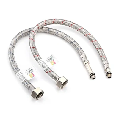 Image of Home Range 2X M10 x 1/2 (400mm) Flexible Tap Connectors Pair, Braided Stainless Steel Flexi for Kitchen &amp; Basin Monobloc Mixer Taps, WRAS Approved, Rust Corrosion Resistant, 1/2&quot; BSP UK Fitting