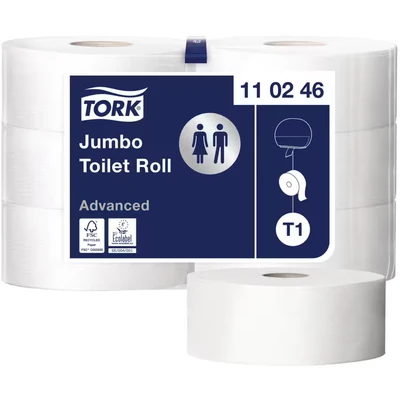 Image of TORK 110246 Jumbo Toilet Roll Sheet, 340 m, White (Pack of 6)