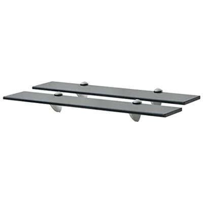 Image of vidaXL Floating Shelves Set of 2 Glass Wall Modern Black Design for Any Room Tempered Safety with Zinc Alloy Brackets Load Capacity 10kg Each