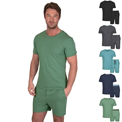 Image of Light &amp; Shade Men&#039;s Top and Short Bottoms Pyjama Set Green