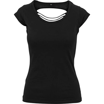 Image of Build Your Brand Women&#039;s Ladies Back Cut Tee T Shirt, Black, S UK