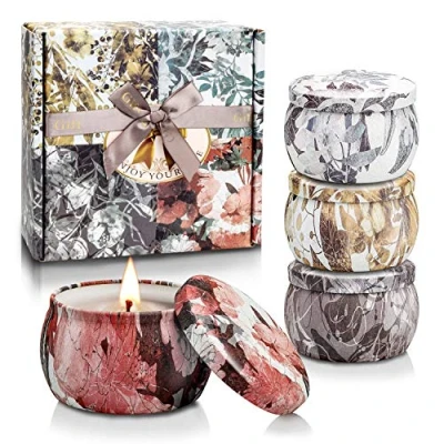 Image of 4 Pack Scented Candles Gifts for Women, YMing Aromatherapy Home Scented, 120H Burning Soy Wax Portable Travel Tin Ideal Candle Gift Birthday, Valentine&#039;s Day, Mother&#039;s Bath, Yoga