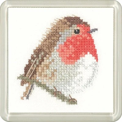Image of Heritage CFRB1191 A Counted Cross Stitch Kit Aida Robin (A), Coaster Size 7.5x7.5cm