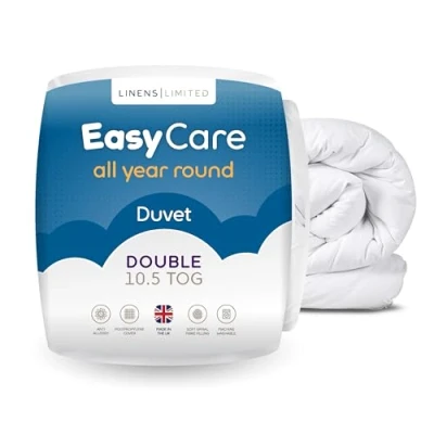 Image of Linens Limited Double Duvet 10.5 Tog, Easy Care, All Year Round Quilt, Soft and Comfy, Polypropylene Hollowfibre, Machine Washable (White)