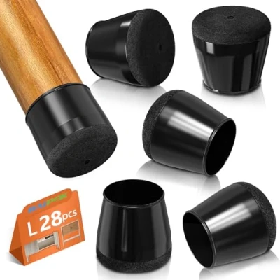 Image of 28Pcs Chair Floor Leg Protectors, BAIPOK Silicon Caps for Hardwood Floors, Furniture Feet Protectors Pads, Rectangle Chairs Covers With Stronger Felt Black(34mm 39mm)