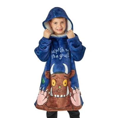 Image of The Gruffalo Boys Wearable Blanket Kids Blue All Over Print Fleece Hoodie Warm &amp; Cosy Heavyweight Snuggle Hooded Pullover Classic Storybook Loungewear Gift for Children