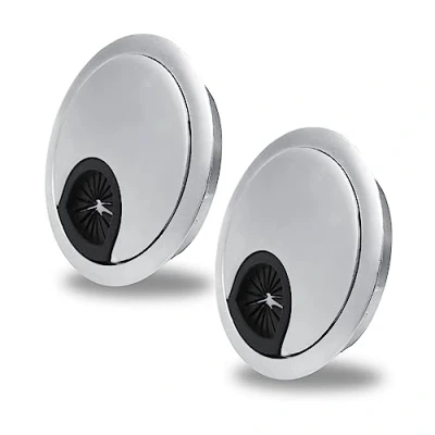 Image of SyiXute 2 Pcs 60 mm Desk Cable Grommets,Zinc Alloy Computer Desktop Grommets,Cable Cord Round Hole Cover for Home and Office Table (Silver)