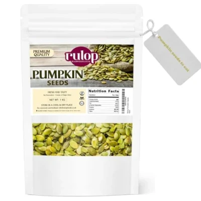 Image of Rulop Pumpkin seeds 1kg, Gluten Free and Vegan Approved Raw Seed Kernels with Protein, Fibre Minerals