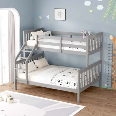 Image of More4Homes NOAH GREY WOODEN TRIPLE SLEEPER BUNK BED SINGLE &amp; DOUBLE