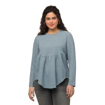Image of Ulla Popken Women&#039;s Textured Sweatshirt with Valance, A line T Shirt, Blue, 24 26