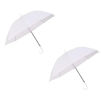 Image of 2 x White Umbrella Ladies Walking Rain Wedding Fashion Bridal Hook Handle Large Dome Bubble Bride Bridesmaid Birdcage Crook Folding Womens