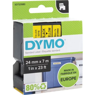 Image of DYMO Authentic D1 Labels, 24mm x 7m Roll, Black Print on Yellow, Self Adhesive Labels for LabelManager Label Printers