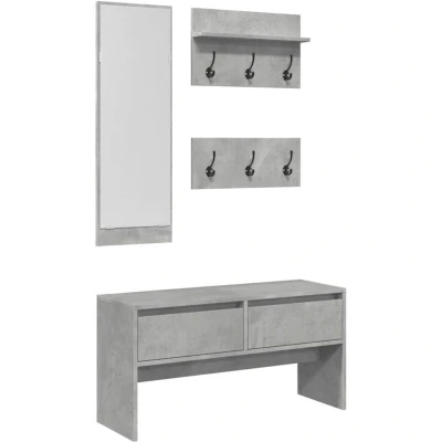 Image of vidaXL 4 Piece Hallway Furniture Set Concrete Grey Engineered Wood