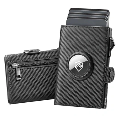 Image of YESIIW Airtag Wallets for Men, Slim Mens Leather RFID Card Holder, Minimalist Wallet Pop up Customized Trifold Apple with Coin Pocekt and ID Window, Brown
