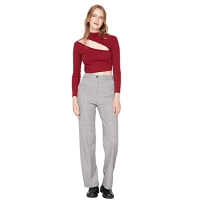 Image of Trendyol Women&#039;s Woman Wide Leg Pants, Gray, 38 UK