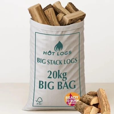 Image of 60L HARDWOOD LOGS Hotlogs Big White Bumper Bag Premium Kiln Dried Wood 20kg (60 Litre) Ideal for Open Fires, Fire Burning Stoves, BBQ&#039;s, Log Burners, Camping Pits &amp; Pizza Ovens.