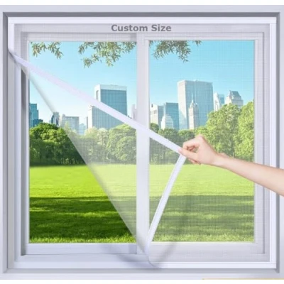 Image of Fly Screen Window Net,Anti Mosquito Insect Netting,Fiberglass Mesh with Zipper,Self Adhesive Cat Protection Nets,Custom Size