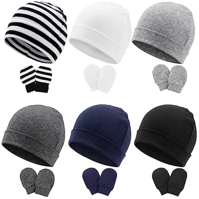 Image of DRESHOW Newborn Baby Hats Mittens Set Hospital Hat Beanie Infant Cotton Gloves No Scratch 0 6 Months