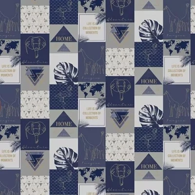 Image of SOPHIE LAURENCE Blue and Metallic Gold Geometric Adventure Wallpaper 10.05m Roll, Vintage/Retro, Washable, Strippable Ideal for Feature Walls in Any Room Non Pasted Application