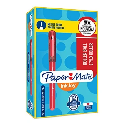 Image of Paper Mate &quot;InkJoy&quot; Rollerball Needle Point Pen Red (Box of 12)