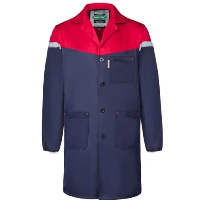 Image of Yukirtiq Mens Warehouse Work Coat Overall Factory Dust Garage Jacket Mechanical Workwear Paint Over Coat, Blue+Red, L