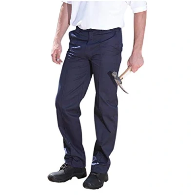 Image of True Face Mens Trouser Work Heavy Duty Twill Sewn Creases Workwear Pants Bottoms Navy 42W X 34L