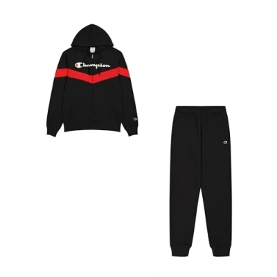 Image of Champion Men&#039;s Legacy Script Shop Color Block (220291) Soft Compact Powerblend Fleece Hooded Tracksuit, Black (KK001), S