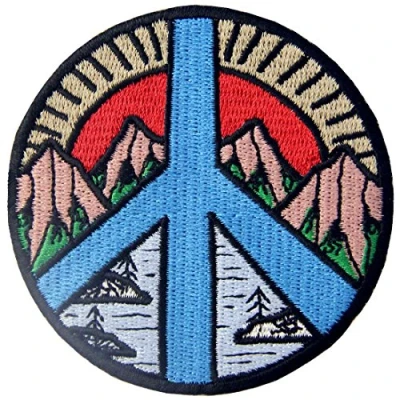 Image of Peace Sign Mountain and River Vitage Explore Outdoor Patch Embroidered Applique Iron On Sew Emblem