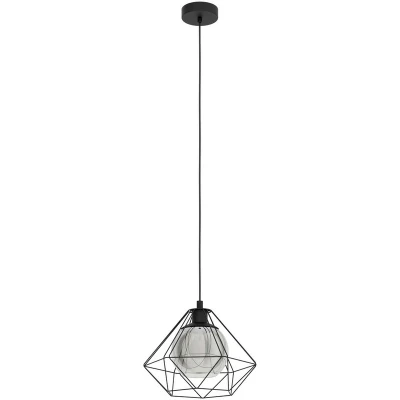 Image of EGLO Vernham Pendant Light, 1 Bulb Vintage, Industrial, Retro, Light Made of Steel and Smoked Glass, Black, Dining Table Lamp Hanging with E27 Socket, Diameter 32.5 cm