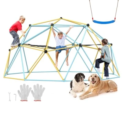 Image of VEVOR Climbing Dome, 10FT Geometric Dome Climber with Hammock and Swing, for Kids 3 to 10 Years Old, Jungle Gym Supports 750LBS Easy Assembly, Grip, Outdoor Backyard Play Equipment
