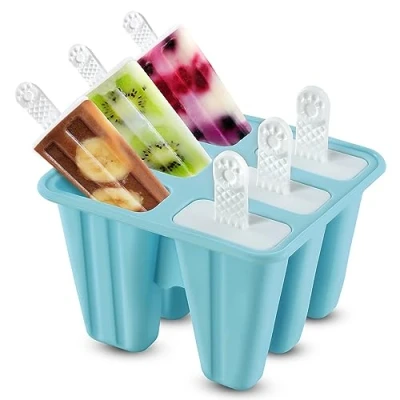 Image of ASAB Silicone Ice Lolly Moulds with Lids Easy to Clean and Leak Resistant Cream Reusable Popsicle BPA Free Food Grade Durable Pop Molds (Silicone 6 Maker Mould)