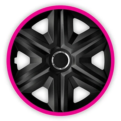 Image of NRM Fast Lux 4 x Universal Hub Caps Wheel Trims Car Set of (Black/Pink, 14 Inches)