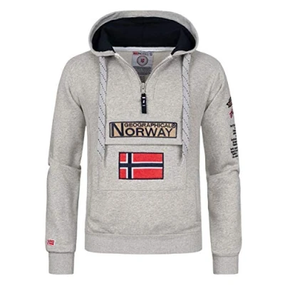 Image of Geographical Norway Gymclass Men Men&#039;s Kangaroo Pocket Hoodie Sweatshirt Logo Pullover Hoody Warm Long Sleeve Ideal Gift Spring Summer Autumn Winter (Light grey XL)