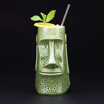 Image of Ceramic Hawaiian Cocktail Mug, Tiki Mugs/700ml Cute Exotic Glasses, Bar Professional Party Barware (Green)