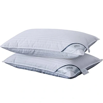 Image of ANALIN 2 pack Goose Feather Down Pillows, 100% Cotton Shell, Non allergenic &amp; Anti dust mite, Soft Hotel Quality Pillows (50% Down)