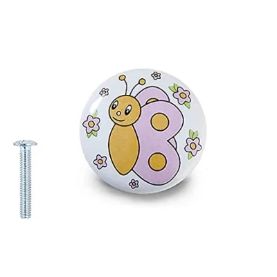 Image of Decoranddecor 55mm Rounded Knob Kids Children Child Bedroom Pulls Drawer Ceramic Porcelain Wardrobe Door Pull Handle Kitchen Cupboard Cabinet (55mm with One Hole, B 126)