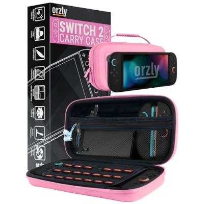 Image of Orzly Carry Case for Nintendo Switch 2 2025 Console 7.9 inch Screen Protection Hard with Smart Storage Accessories and Games Pockets Gift Box Edition (Pink 2)
