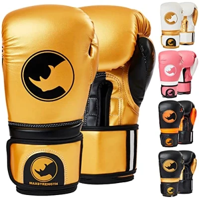 Image of MAXSTRENGTH Boxing Gloves Sparring Equipment Mitts Fighting Kickboxing MMA Muay Thai Focus Pads Punching (Golden/Black, 8oz)